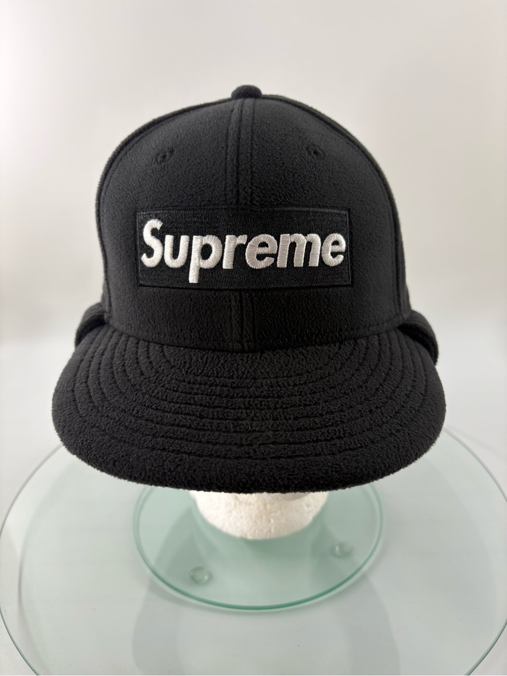 Supreme x New Era Polartec Ear Flap Fitted Cap Black 7 1/4 Box Logo 2017